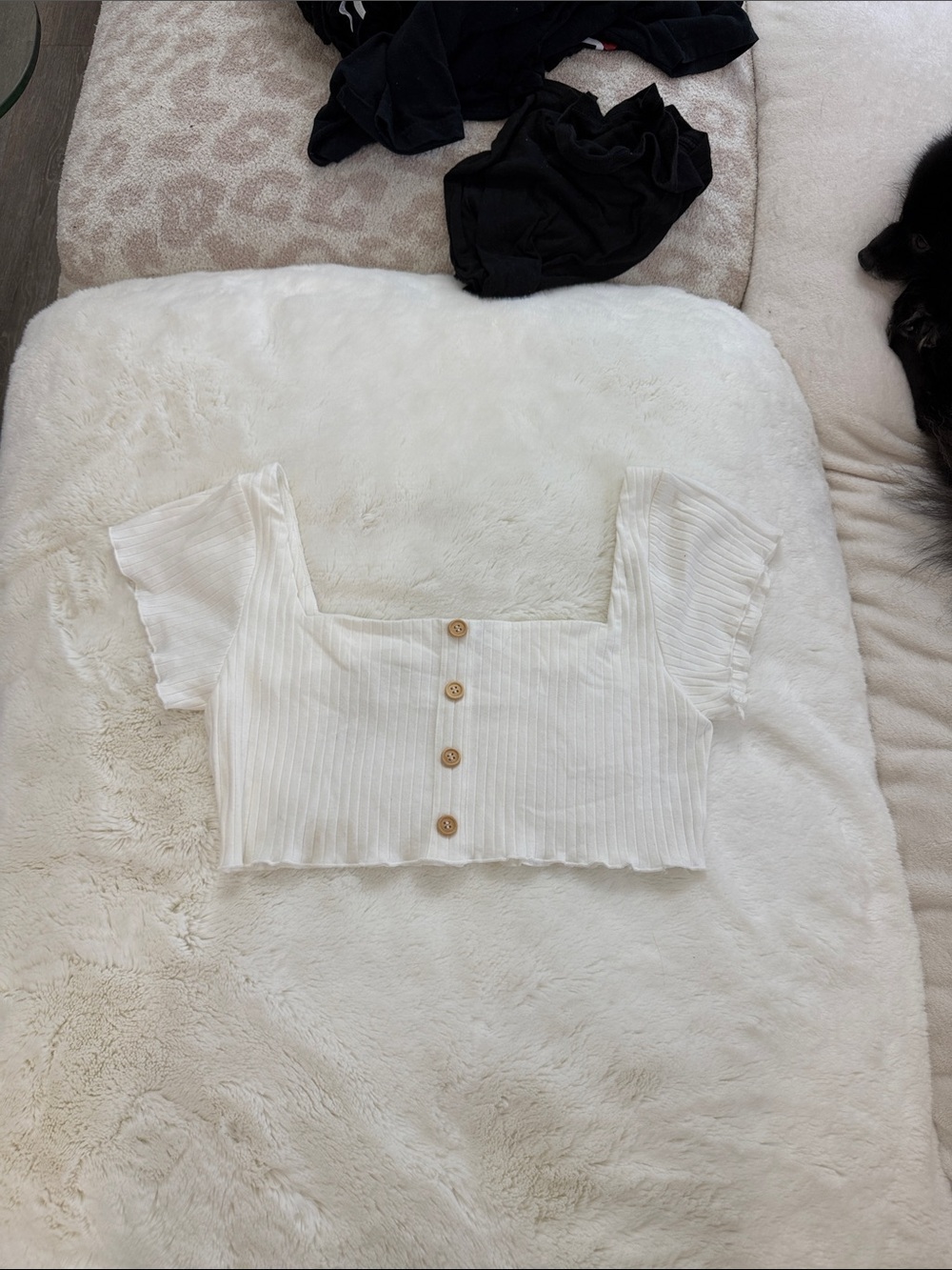 Sabo Skirt White Ribbed Square-Neck Cropped Top with Button Front